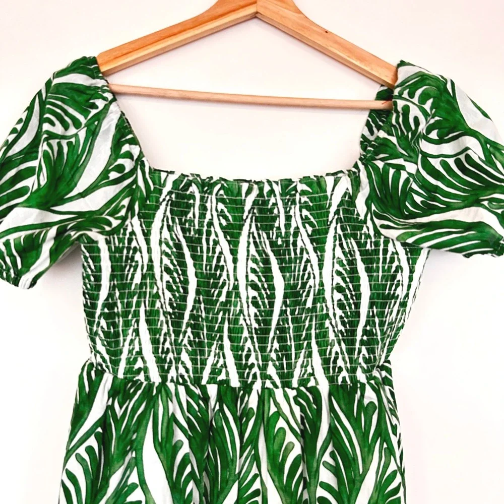 Philosophy Republic Clothing Green Leaf Smocked Tiered Midi Dress PM